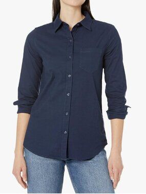 Amazon Essentials Women's Long Sleeve Button Down Stretch Oxford Shirt XS NAVY